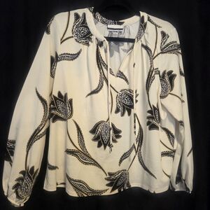 Jules & Leopold Cream Blouse with Black Floral Print